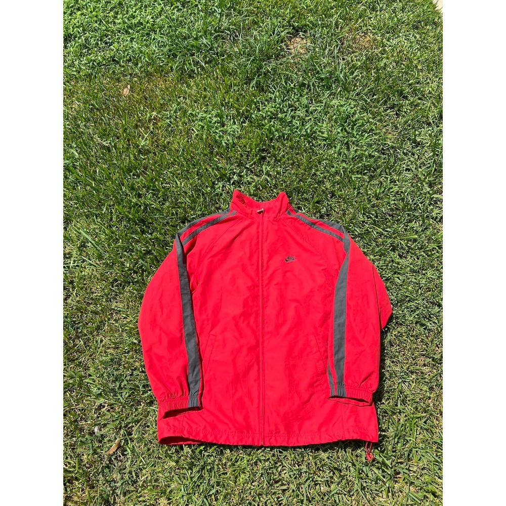 Vintage Nike Jacket Men's Bred Black Red Windbreakers Full Zip Swoosh Size XL